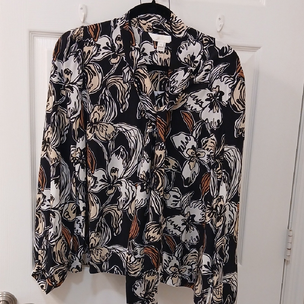 Lilly Pulitzer Black and Tan Floral Silk Top - Picture 3 of 8